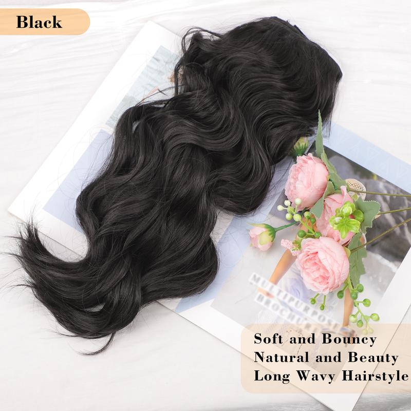 QGZ Hair Extensions Burgundy Clip in Hair Extensions 4PCS Thick Synthetic Long Wavy Hairpieces for Women 20 Inch