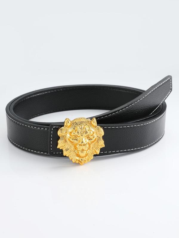 Men's Street Trend Lion Design Buckle Belt, Trendy Pu Leather Belt, Fashionable Clothes Accessories for Daily & Party Outfits