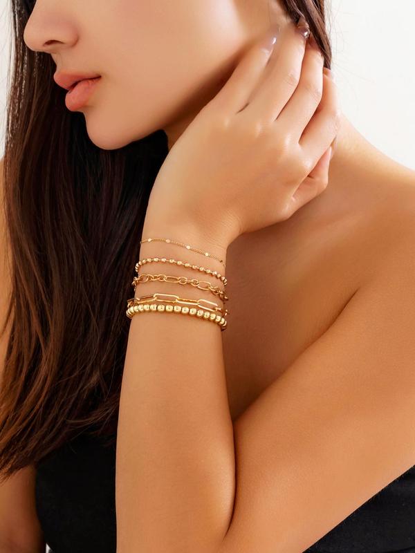 Fashion Simple Chain Bracelet & Beaded Bracelet, Summer 2024 Bangles Bracelets, Casual Stackable Matching Bracelet, Trendy All-match Jewelry, Streetwear Accessories As Friendship Bracelets, for Fall