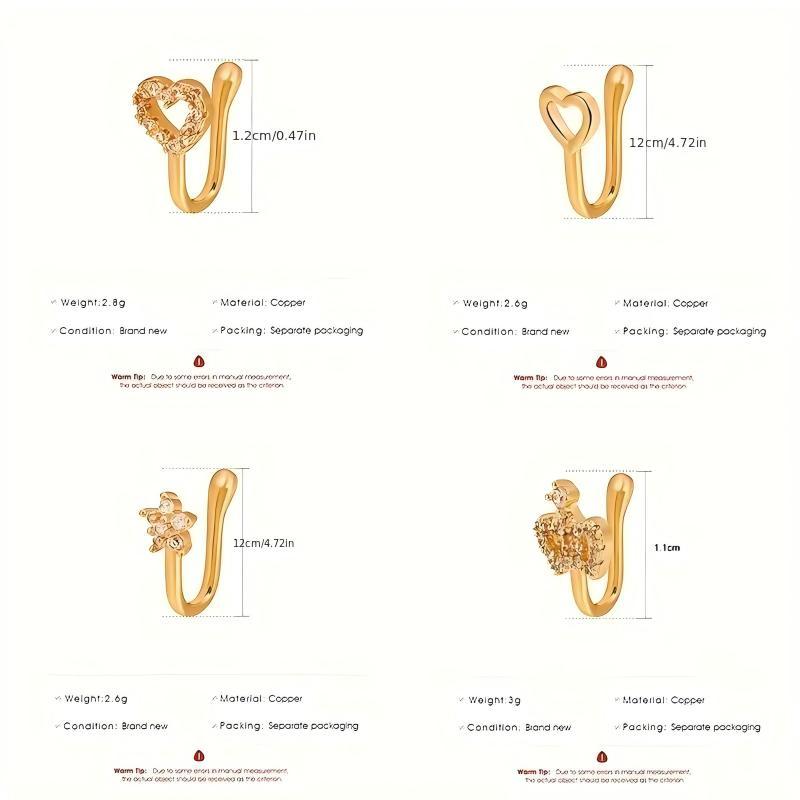 9pcs Nose Ring Jewelry Shape Nose Ring  Copper Non Piercing Nose Rings, U Shape Star Love Crown Nose Clip with Zirconia shape nose nose ring nose ring Punk Rhinestone Clip-On Gold gold  nose protection bracelet cross  septum