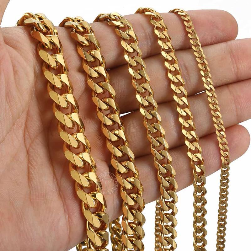 3 5 7 9 11mm Hermah Men's Curb Chain Necklace Choker Silver Gold Color Stainless Steel Cuban Link Jewelry for Male Female Christmas Gift