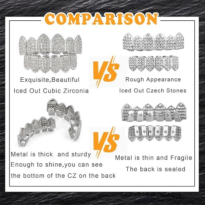 2Pcs Set Hip Hop Cubic Zirconia Teeth Grills Punk Tooth Caps Cosplay and Rapper Teeth Grills-Instantly Transform Your Smile