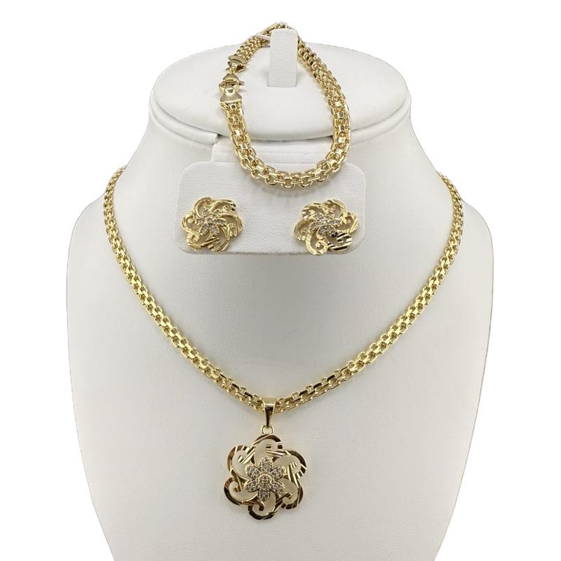 Gold Plated Necklace Set with Pendant Bracelet and Earring Set for Women 20 inches