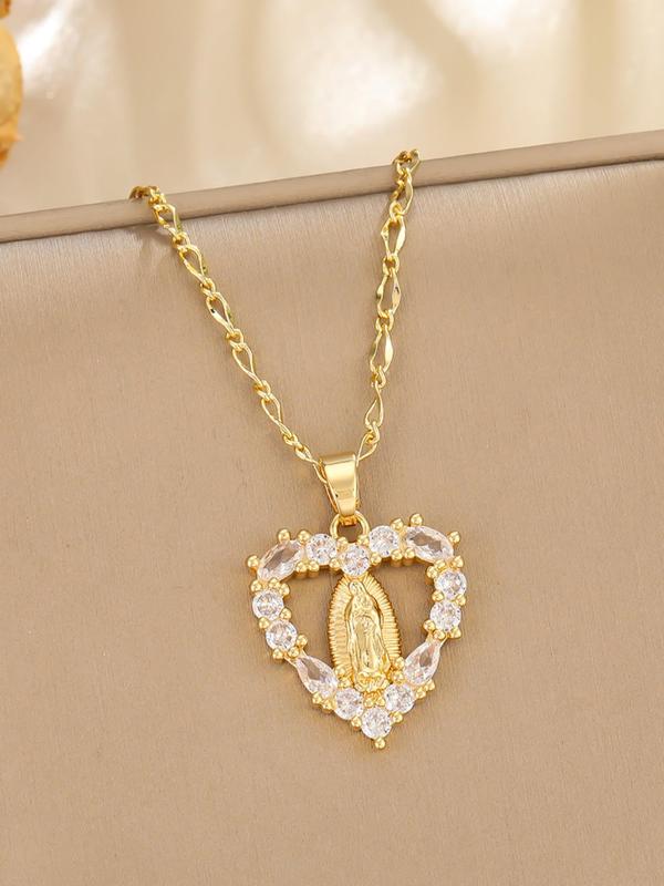 Elegant Rhinestone Decorated Heart & Cross Pendant Necklace, Fashion Matching Jewelry for Party, Daily Clothing Decor, Trendy All-match & Exquisite Jewelry for Birthday Gift