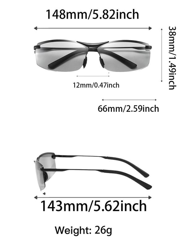 Unisex Sporty Polarized Photochromic Sunglasses, Trendy Casual Rimless Sunglasses for Everyday Use, Fashion Accessories for Outdoor Activities