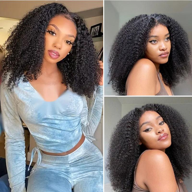 Marryu Afro Kinky Curly Wear Go Glueless Wigs Human Hair Bleached Knots 7x5 Pre Cut Lace Closure Wig Pre Plucked Hair Line 180% Density