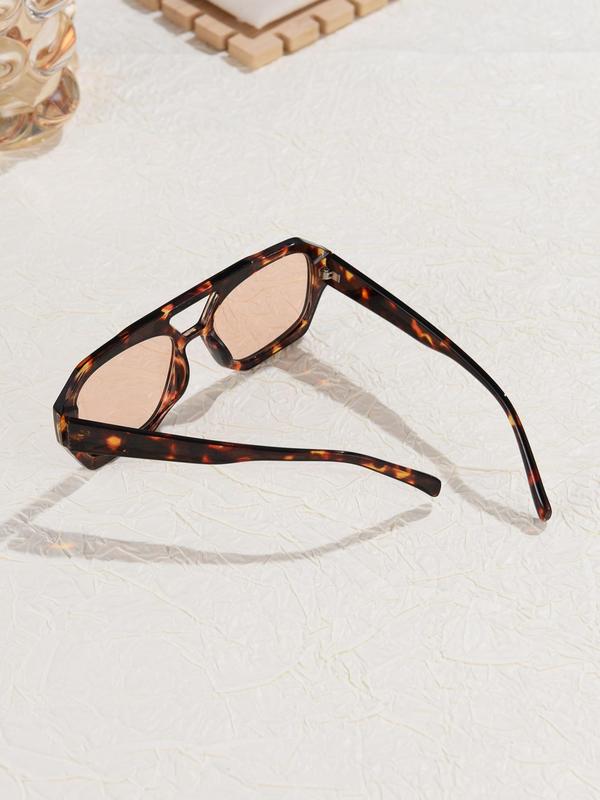 Vintage Leopard Print Tinted Lens Sunglasses, Square Frame Sunglasses for Everyday Use, Fashion Sunglasses for Outdoor Activities