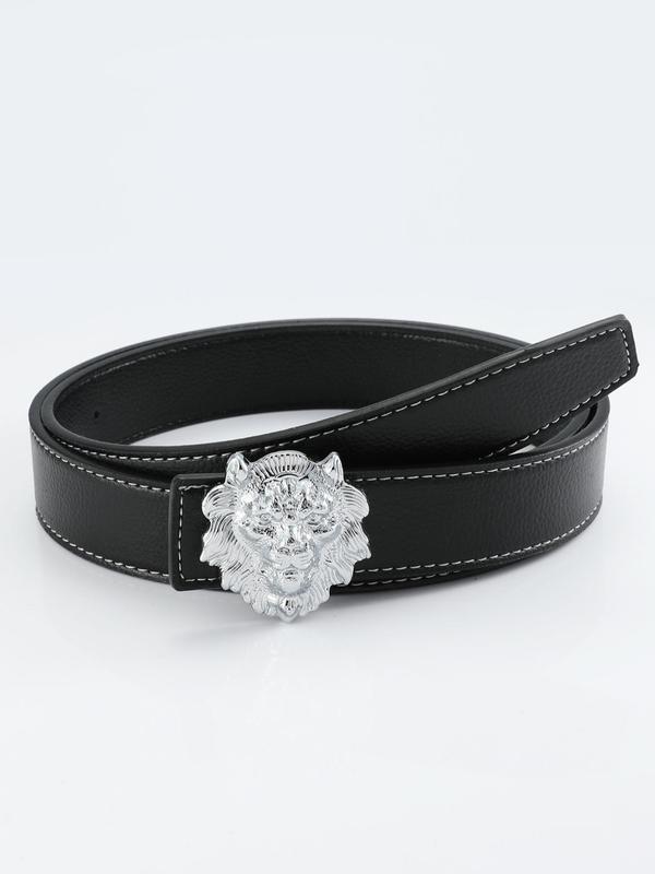 Men's Street Trend Lion Design Buckle Belt, Trendy Pu Leather Belt, Fashionable Clothes Accessories for Daily & Party Outfits