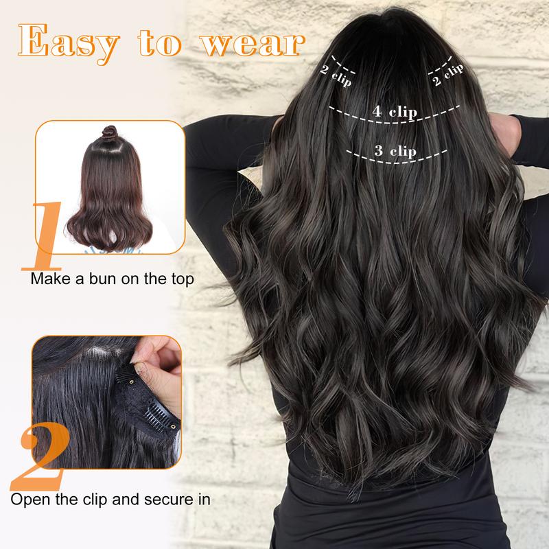 QGZ Hair Extensions Burgundy Clip in Hair Extensions 4PCS Thick Synthetic Long Wavy Hairpieces for Women 20 Inch