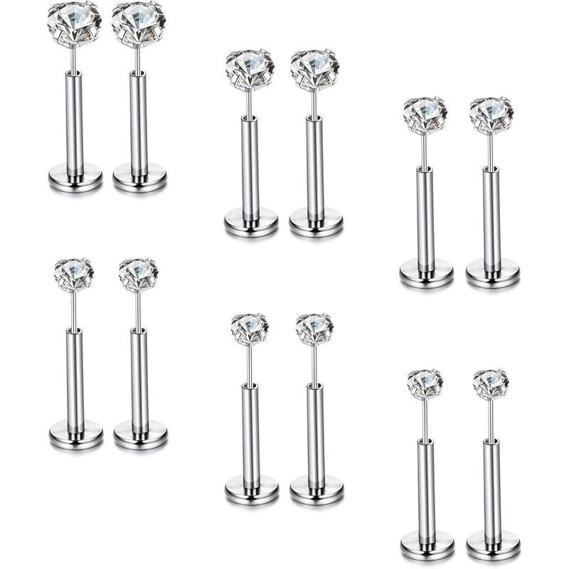 FLORIDECO 12PCS Surgical Steel Threadless Flat Back Earrings 14K Gold Plated Tragus Cartilage Earrings Push Pin Nose Studs Nostril Lip Medusa Piercing Hypoallergenic 16G Daily