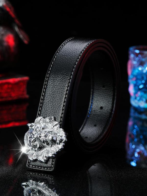 Men's Street Trend Lion Design Buckle Belt, Trendy Pu Leather Belt, Fashionable Clothes Accessories for Daily & Party Outfits