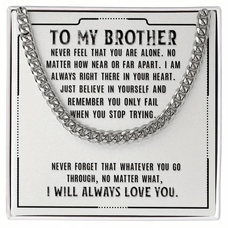 To My Brother Handmade Men's Classic Stainless Steel Six-sided Grinding Necklace With Message Card Set Gift Give To Brother's Birthday Christmas New Year Gift Necklace + Gift Box + Card Set