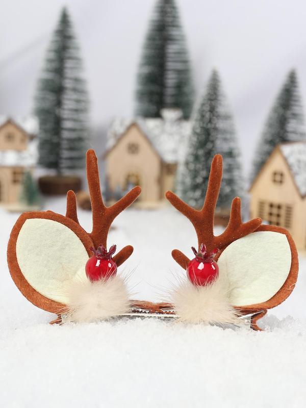 Cute Reindeer Antler Design Hair Clips, Christmas Themed Hair Accessories for Women & Girls, Fashion Hair Accessories for Party, Daily Clothing Decor