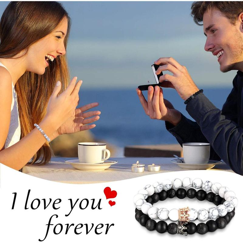 8 Pcs Couples Necklace Bracelet Matching Ong Distance Touch Necklace Her King His Queen I Love You Necklaces Jewelry Set for Bf Gf Women Men Wedding Bridal Gift