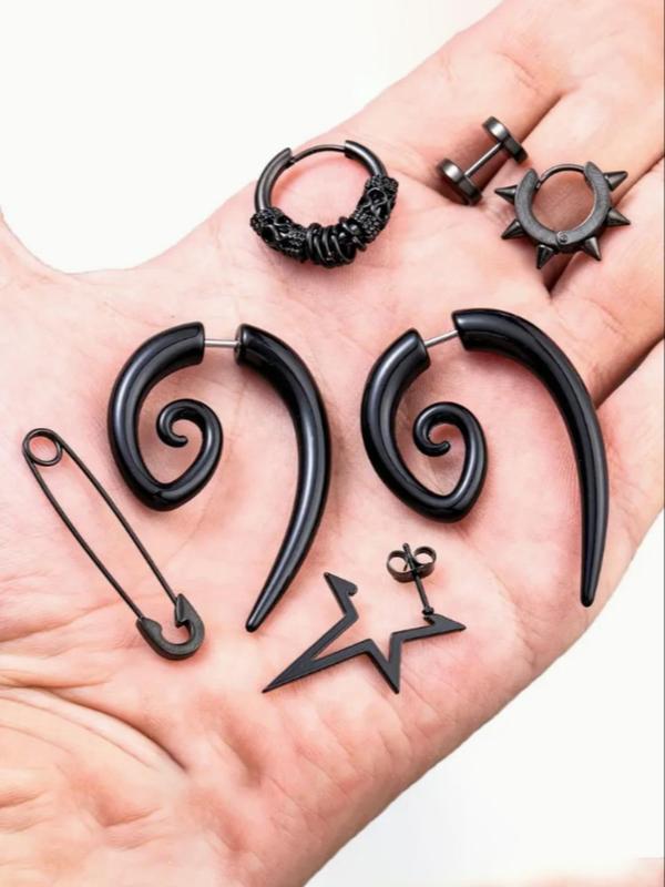 Punk Hip Hop Style Stainless Steel Geometric Design Earrings Set, Fashionable Hoop & Stud Earrings for Women & Men, Trendy All-match & Exquisite Jewelry for Birthday Gift