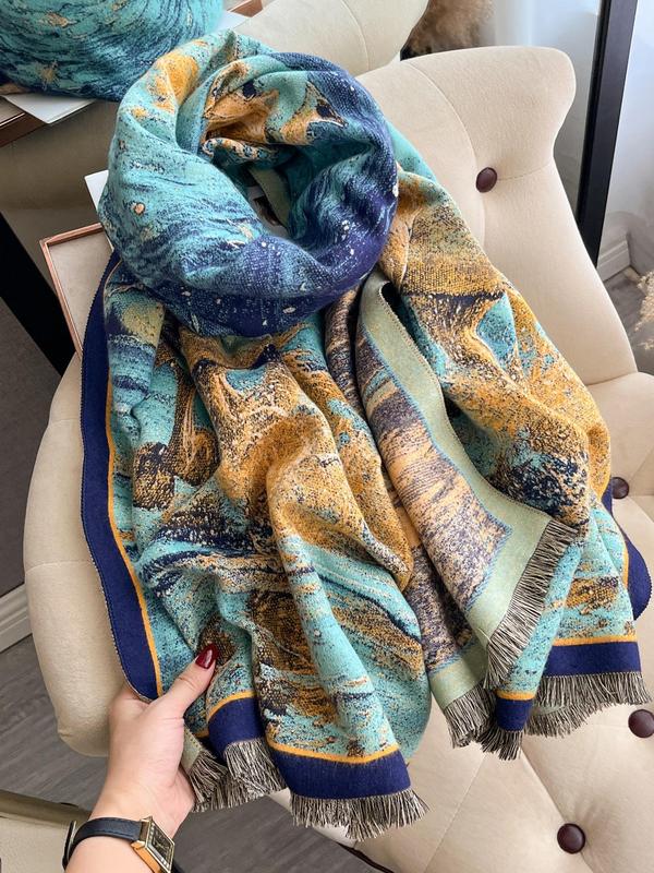 Women's Random Print Decor Scarf, Casual Soft Warm Shawl for Fall & Winter, Fashion Accessories for Daily Wear