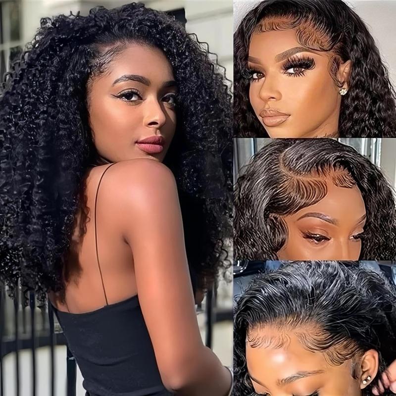 Wear and Go Glueless Wigs Human Hair Pre Plucked Pre Cut 4x4 Hd Lace Closure Wigs Human Hair Kinky Curly Human Hair Wig 200% Density Ready to Wear Glueless Wigs Natural Black