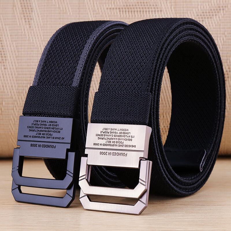 Men's and Women's Belts Canvas Belt Elastic Woven Pant Belt Double Ring Buckle Woven Belt Young Student Military Training Trendy Easiest for Match