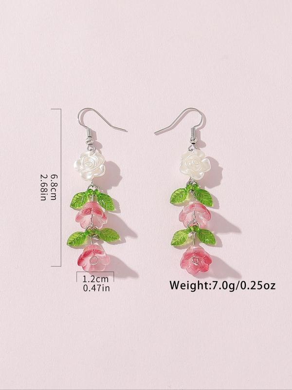 Women's Elegant Flower & Leaf Design Dangle Earrings, 1 Pair Trendy Cute Dangle Earrings, Chic Sweet Jewelry As Gift for Girlfriend