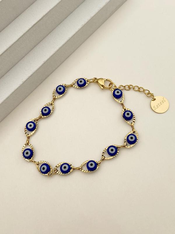 Evil Eye Charm Stainless Steel Link Bracket for Women & Girls As Gift, Fashion Jewelry for Party, Daily Clothing Decor, Trendy All-match & Exquisite Jewelry for Birthday Gift