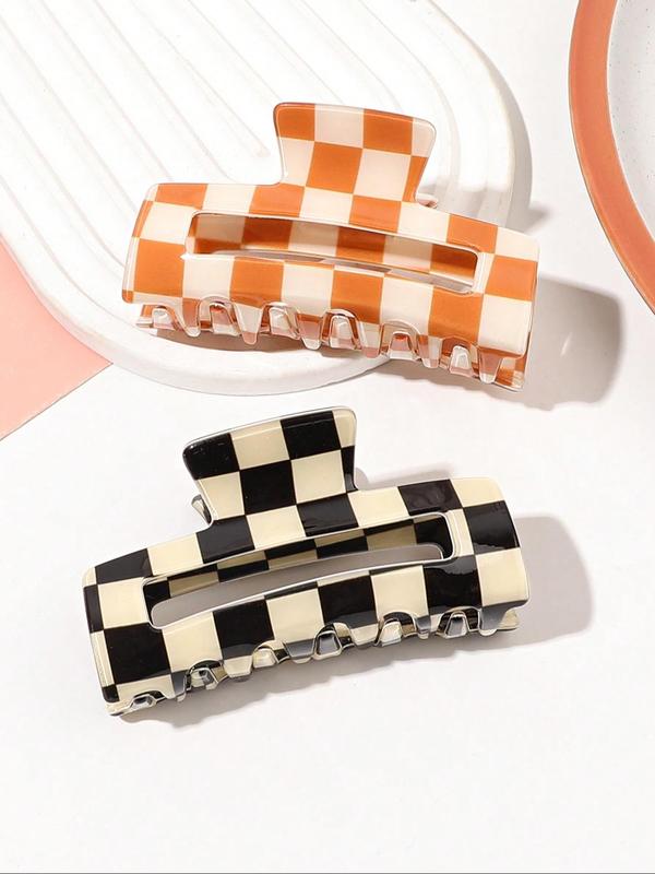 Checkerboard Pattern Hair Claw, Elegant Hollow Out Design Hair Accessories for Women & Girls, Casual Versatile Hair Accessories for Daily Wear