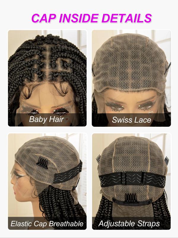 Black Curly Braided Lace Wigs for Women, Natural Looking Gorgeous Fluffy Wigs with Baby Hair Bangs, Synthetic Braided Full Lace Wigs for Party Photography, Daily Use Braids Hairstyles