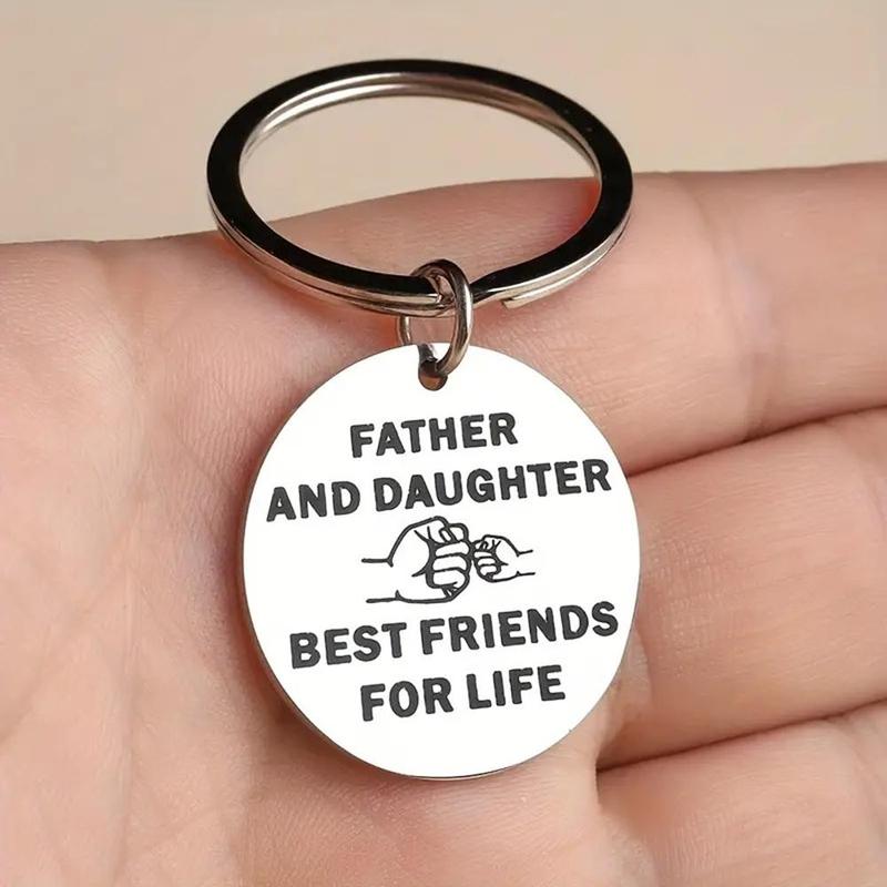 Father & Daughter Pattern Decorative Keychain (1 Count), Portable Letter Print Key Chain, Car Interior Accessories For Key Gift