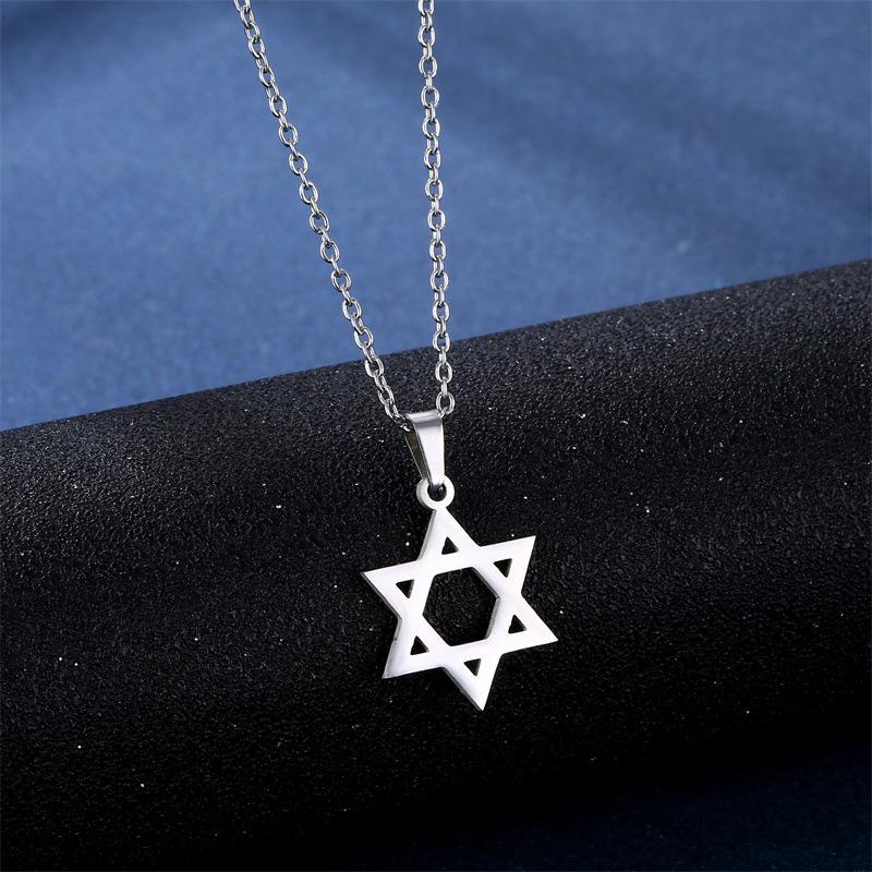 [Limited time offer] steel six-pointed star necklace earrings small set trendy hip-hop necklace pendant accessories fashion jewelry for men and women