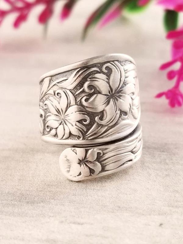 Vintage Flower Design Cuff Ring, Fashion Hand Jewelry for Party, Daily Clothing Decor, Trendy All-match & Exquisite Jewelry for Gift