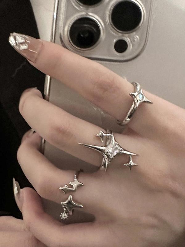 Star & Rhinestone Decorated Ring Set, Fashion Accessories for Women & Girls, Trendy All-match & Exquisite Jewelry for Birthday Gift