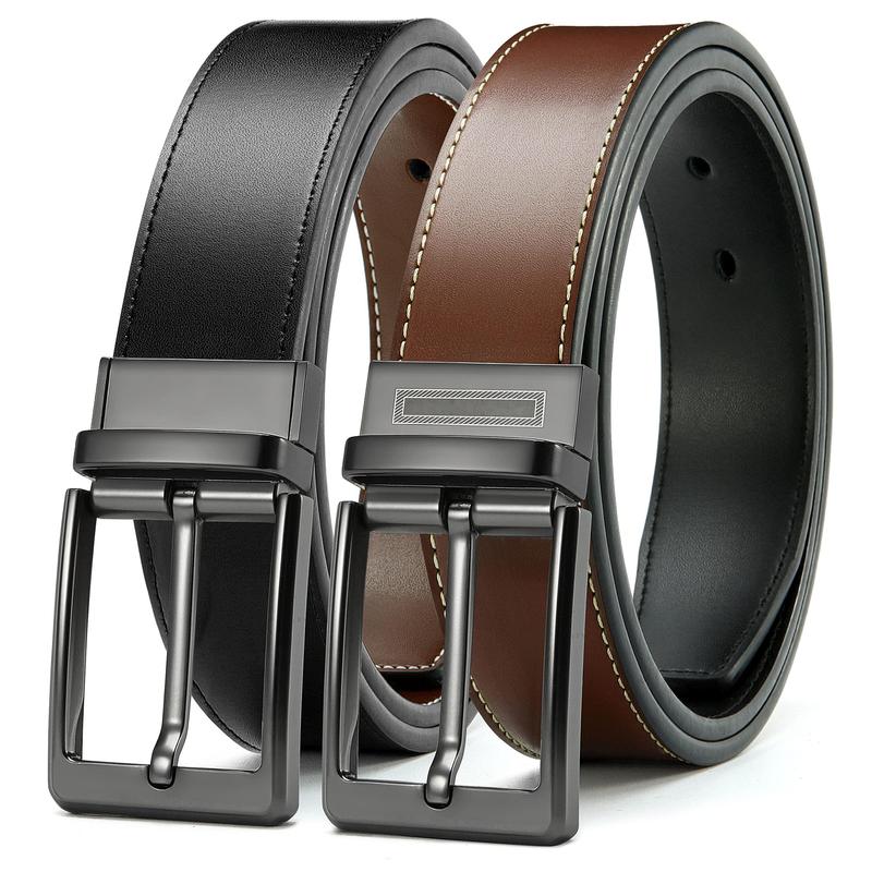 Mens Leather Belt, Reversible White Belt Men Casual for Dress Pants Shoes, 2 Styles in One Belt