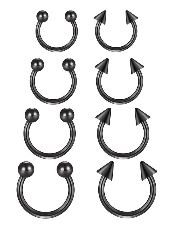 Punk Style Stainless Steel Nose Rings, 8pcs set Fashionable Nose Piercing Jewelry for Men & Women for Party & Daily Decor, Trendy All-match Body Jewelry for Daily Decor