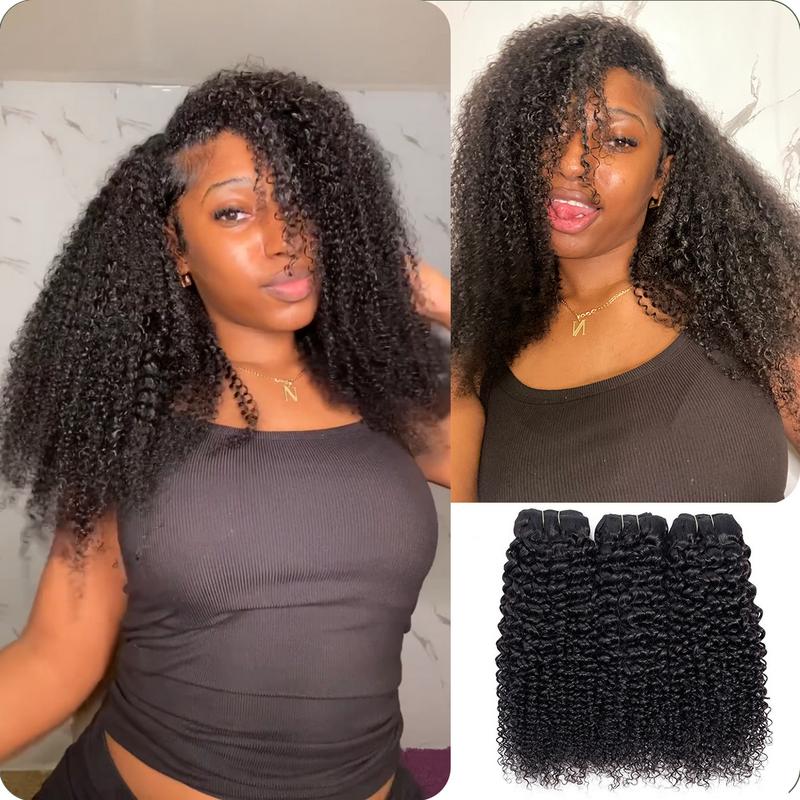 [Wequeen] Kinky Curly Human Hair Bundles Brazilian 100% Human Hair Budget Friendly 10A Grade Viral Hair Natural Black Color