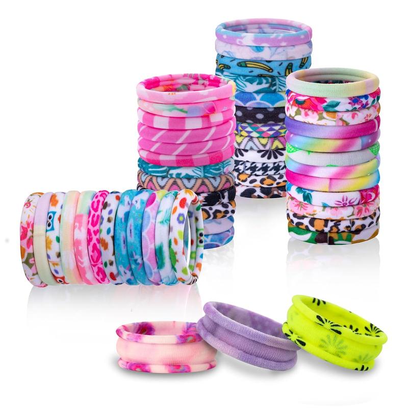 48 count No-Slip Seamless Ponytail Holders & Long Lasting Braids Accessories - Multi-Color for Girls with Thick, Heavy or Curly Hair