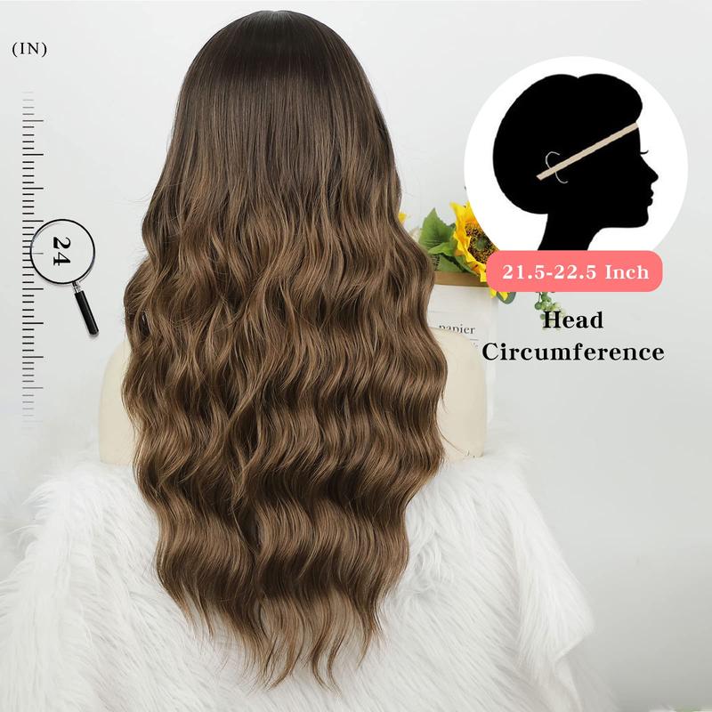 AISI HAIR Long Ombre Brown Wavy Wigs for Women Brown Curly Wig Middle Part Hair Replacement Wigs Synthetic Heat Resistant Fibers for Daily Use