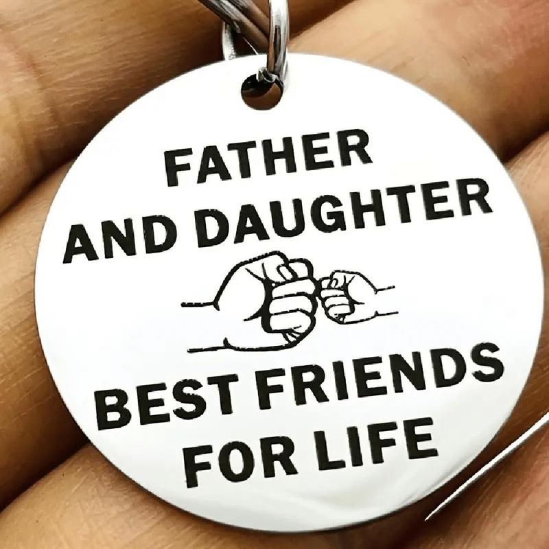 Father & Daughter Pattern Decorative Keychain (1 Count), Portable Letter Print Key Chain, Car Interior Accessories For Key Gift