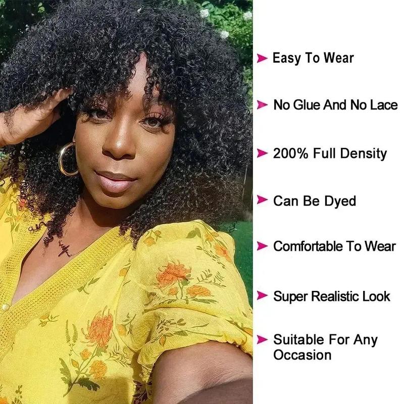 Kinky Curly Wigs with Bangs 200% Density Brazilian Remy Human Hair Full Machine Made Wigs Short Curly Wigs For Women