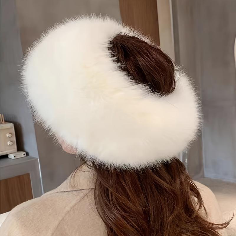 Fashion Imitation Leather Fur Headband-Women's Warm Polyester Winter Hat, Non-Stretch, Hand Wash, Fashion Forward Design with Plush Lining and Soft Ear Protection