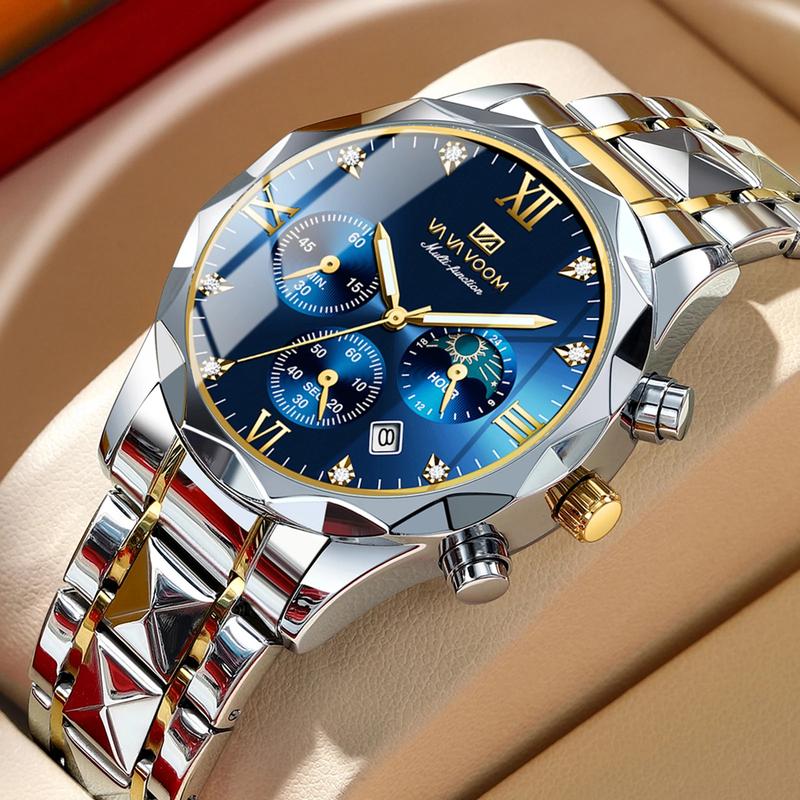 VA VA VOOM 2024 New Fashion Date Chronograph Wrist Quartz Watch For Men Wholesale Stainless Steel Band Luminous Sport Watches