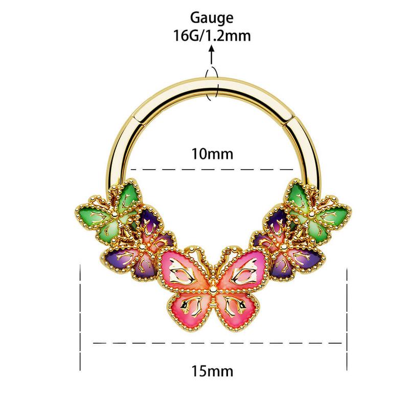 Oufer 16G Gorgeous Iridescent Butterfly Hinged Segment Septum Ring