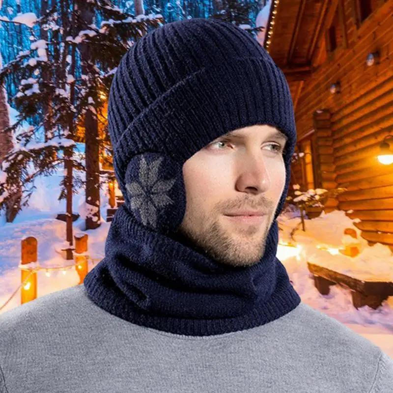 2 in 1 Winter Knitted Cap Neck Warmer USB Heated Beanie Hat Scarf Outdoor Cold Weather Rechargeable Heated Knitting Beanies