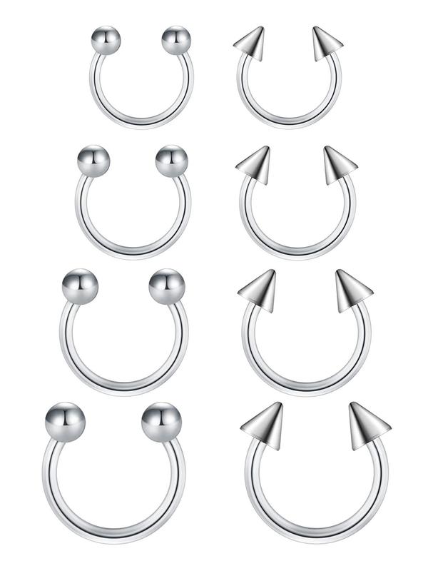 Punk Style Stainless Steel Nose Rings, 8pcs set Fashionable Nose Piercing Jewelry for Men & Women for Party & Daily Decor, Trendy All-match Body Jewelry for Daily Decor