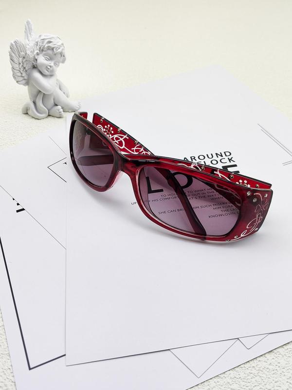 Fashionable All-match Tinted Lens Sunglasses, Stylish Rhinestone Decor Four-leaf Clover Pattern Design Sunglasses, Summer Fashion Eyewear for Daily Used