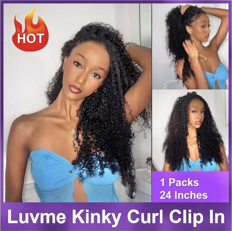 LUVME 100% Virgin Human Hair Extensions 135g Pack Straight, Body Wave, Kinky Curly, Yaki Straight Clip-In