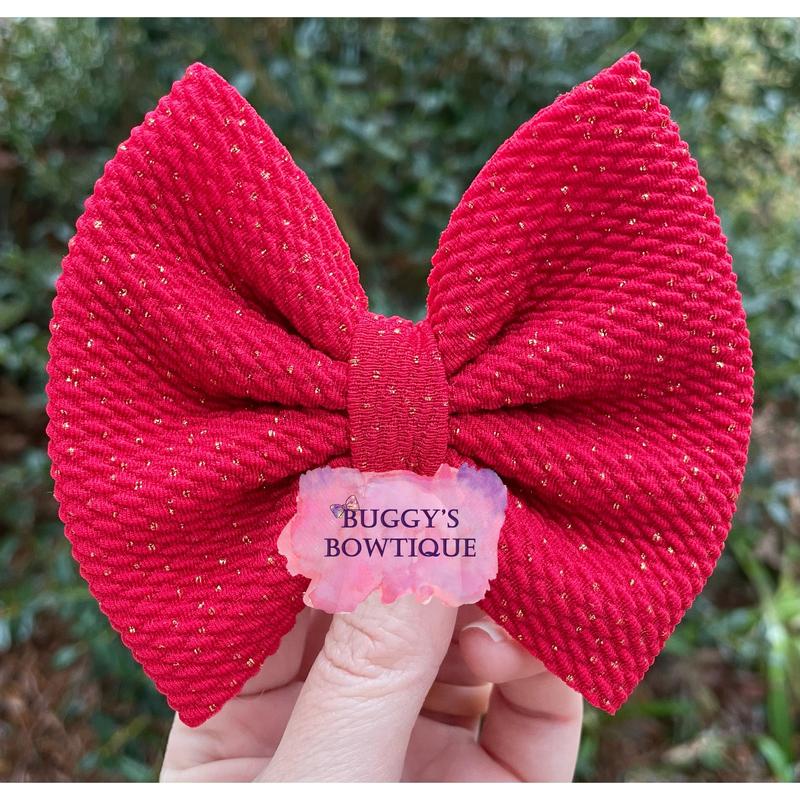 Red sparkle bow bow tie headband piggies scrunchie