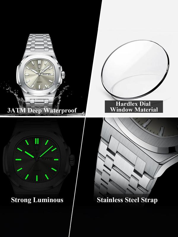 Men's Business Fashion Waterproof Luminous Dial Analog Quartz Watch, Fashion Watch for Party, Daily Clothing Decor, Trendy All-match & Exquisite Watch for Birthday Gift with Box Watches For Men