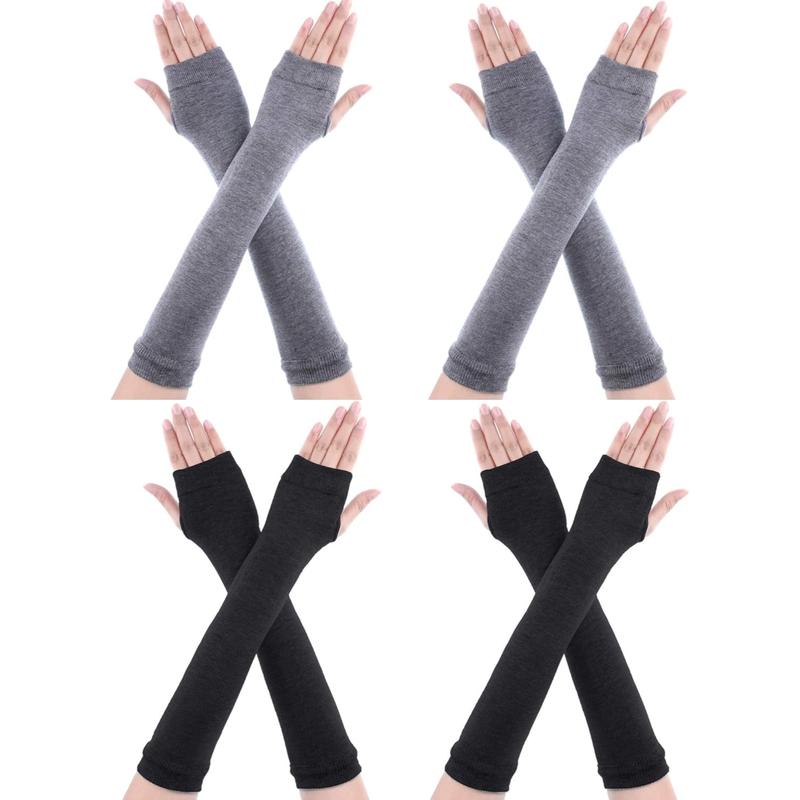 4 Pairs Arm Warmers Long Fingerless Gloves Wrist Warmers with Finger Indoor Outdoor Arm Sleeves