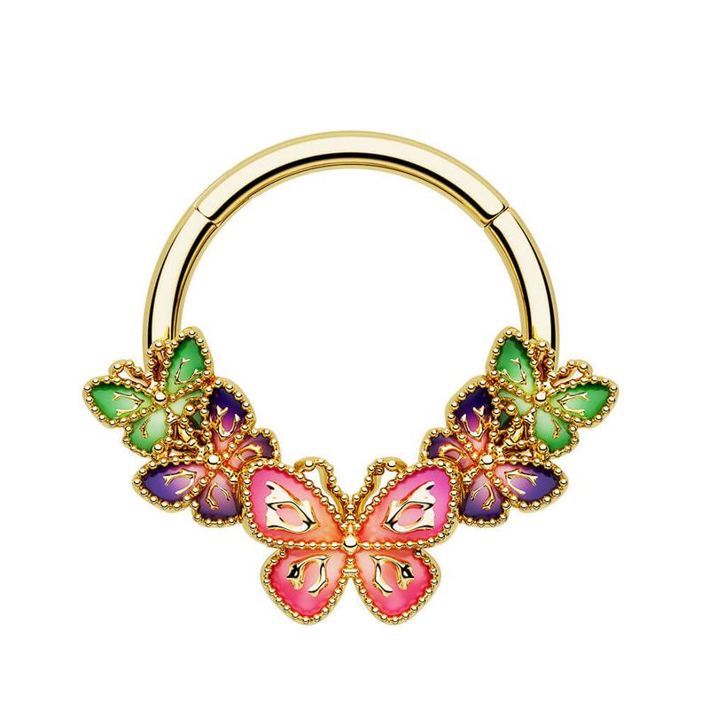 Oufer 16G Gorgeous Iridescent Butterfly Hinged Segment Septum Ring