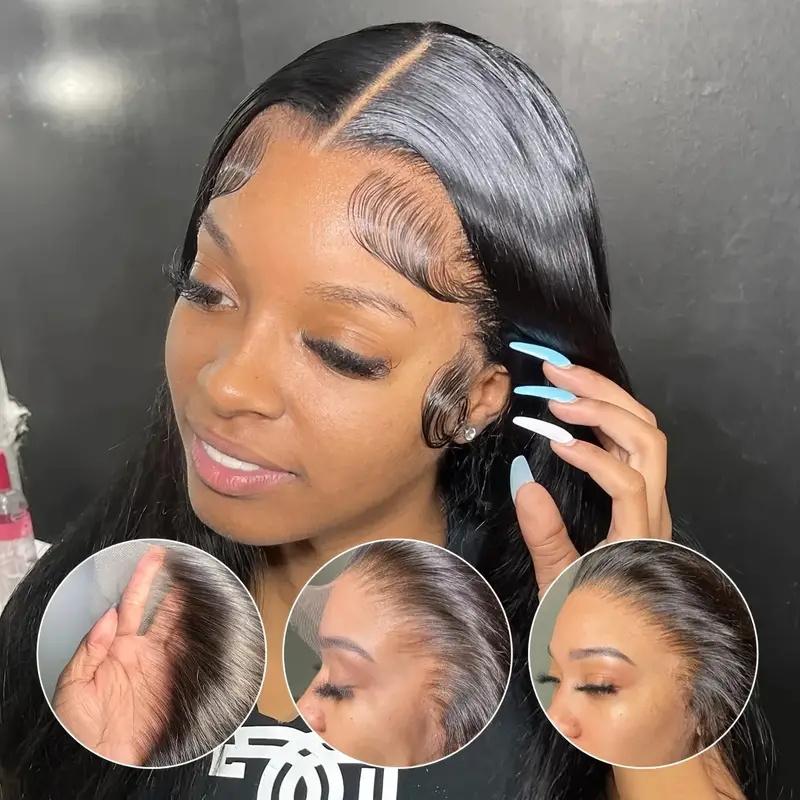 200% Density 13X4 HD Lace Front Wig Straight Lace Front Wigs Human Hair 100% Brazilian Human Hair Wig Natural 13X4 Full Edges Lace Pre-Plucked Lace Wig With Baby Hair For Women Ear To Ear Swiss HD Lace For Natural Looking