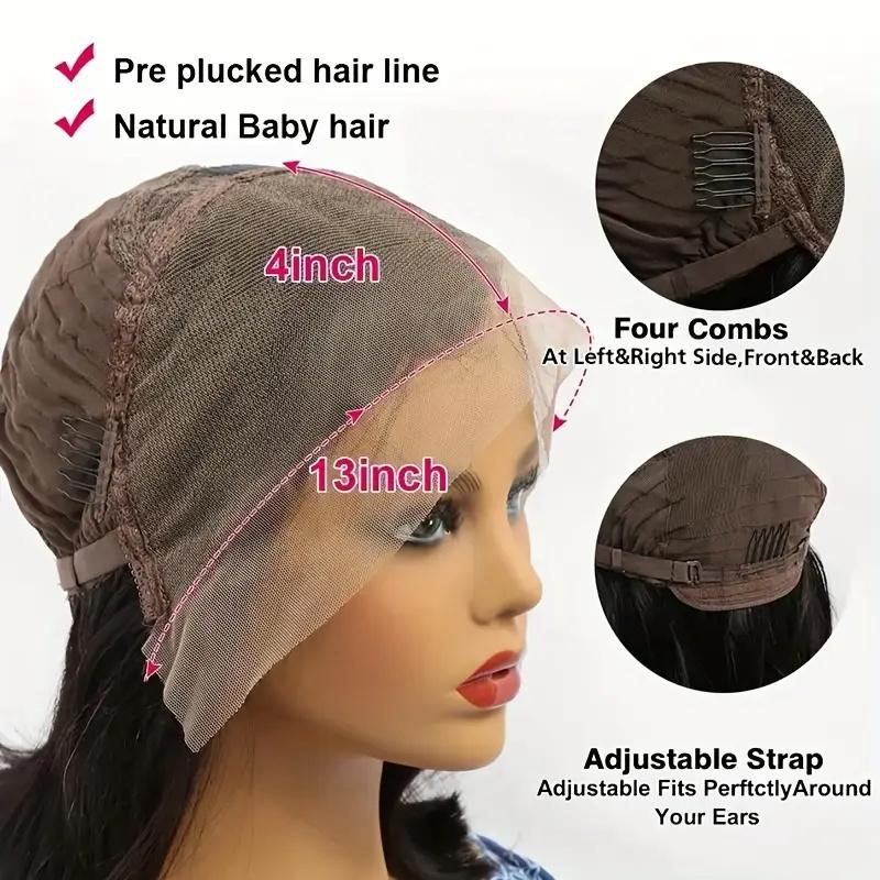 200% Density 13X4 HD Lace Front Wig Straight Lace Front Wigs Human Hair 100% Brazilian Human Hair Wig Natural 13X4 Full Edges Lace Pre-Plucked Lace Wig With Baby Hair For Women Ear To Ear Swiss HD Lace For Natural Looking